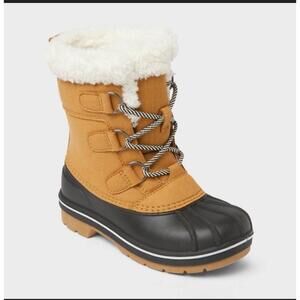 NEW Kids Size 4 Waterproof Winter Snow Boots Cognac Cat and Jack Ski Snowboard